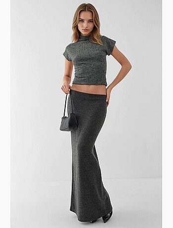 Jupe en tricot doux et texturé avec taille élastique et fente hiccup