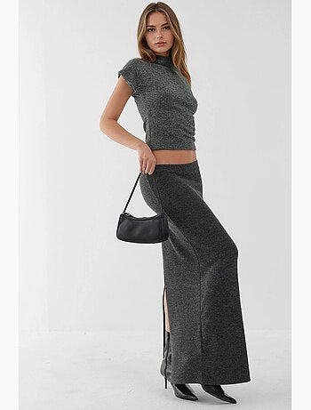 Jupe en tricot doux et texturé avec taille élastique et fente hiccup