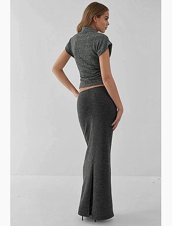 Jupe en tricot doux et texturé avec taille élastique et fente hiccup