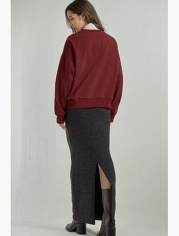Jupe en tricot doux et texturé avec taille élastique et fente hiccup