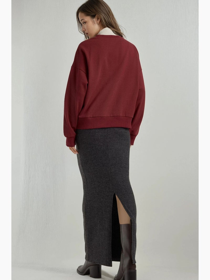 Jupe en tricot doux et texturé avec taille élastique et fente hiccup Gris foncé - Kiabi