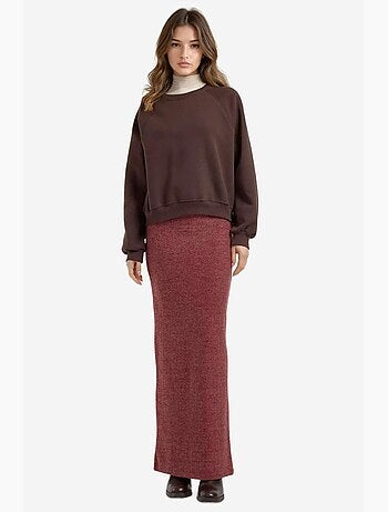 Jupe en tricot doux et texturé avec taille élastique et fente hiccup