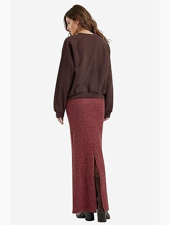 Jupe en tricot doux et texturé avec taille élastique et fente hiccup