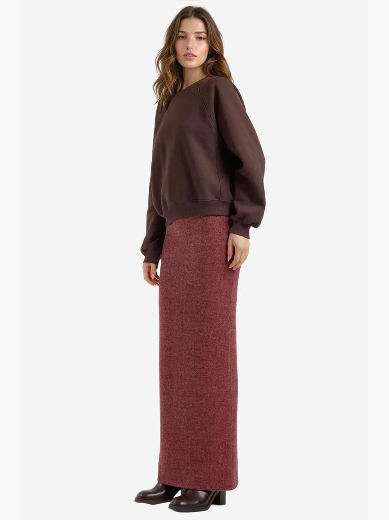 Jupe en tricot doux et texturé avec taille élastique et fente hiccup Rouge bordeaux - Kiabi
