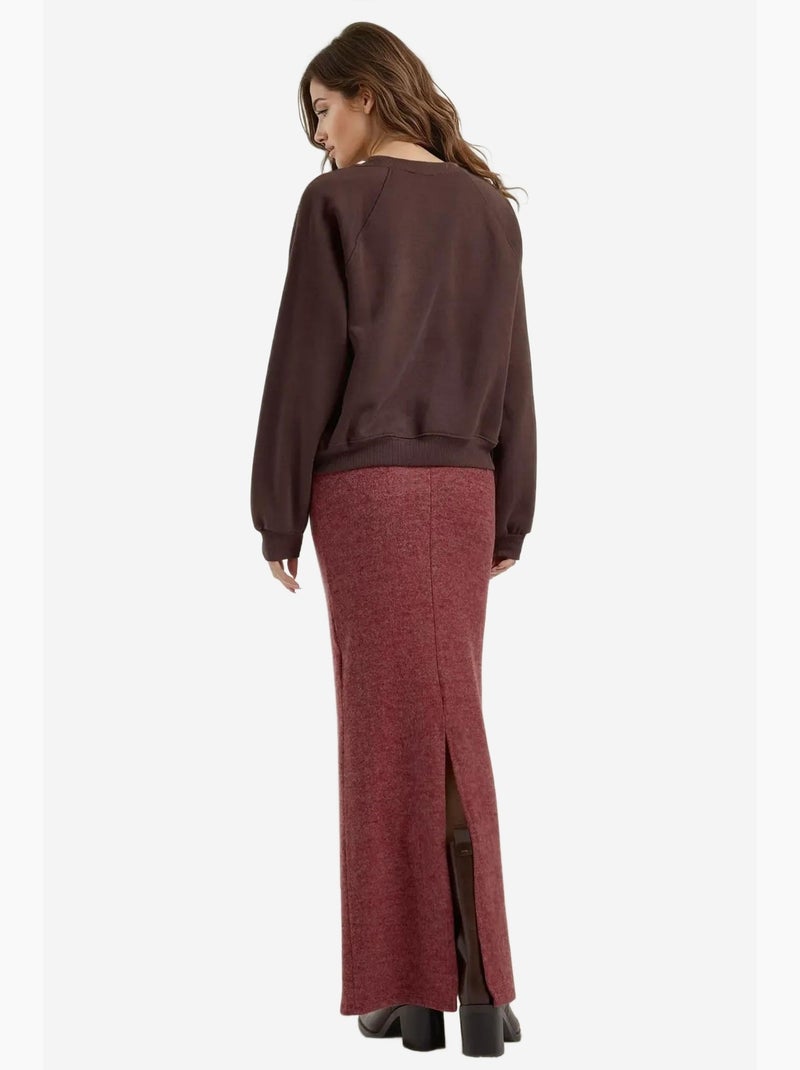 Jupe en tricot doux et texturé avec taille élastique et fente hiccup Rouge bordeaux - Kiabi
