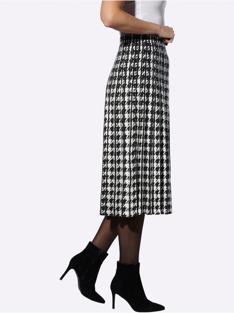 Jupe En Tricot Motif Pied-de-poule - Taille Standard - Helline Noir Ecru - Kiabi