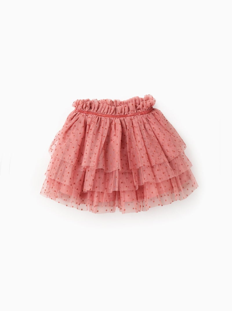 Jupe en tulle à pois en velours Rose - Kiabi