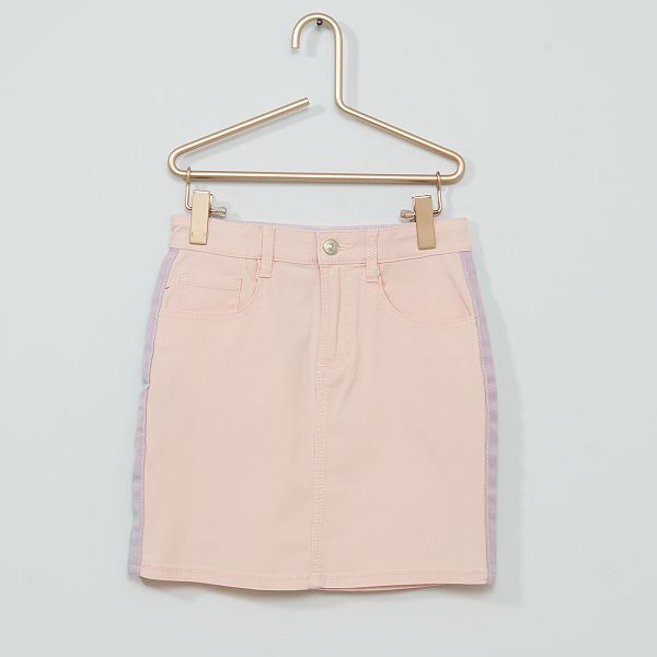 Jupe En Twill Avec Bandes Laterales Colorees Fille 3 12 Ans Rose Pale Kiabi 10 00
