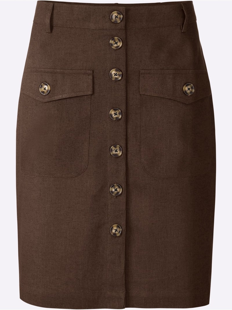 Jupe Estivale 55% Lin - Taille Standard - Helline Marron/Choco - Kiabi