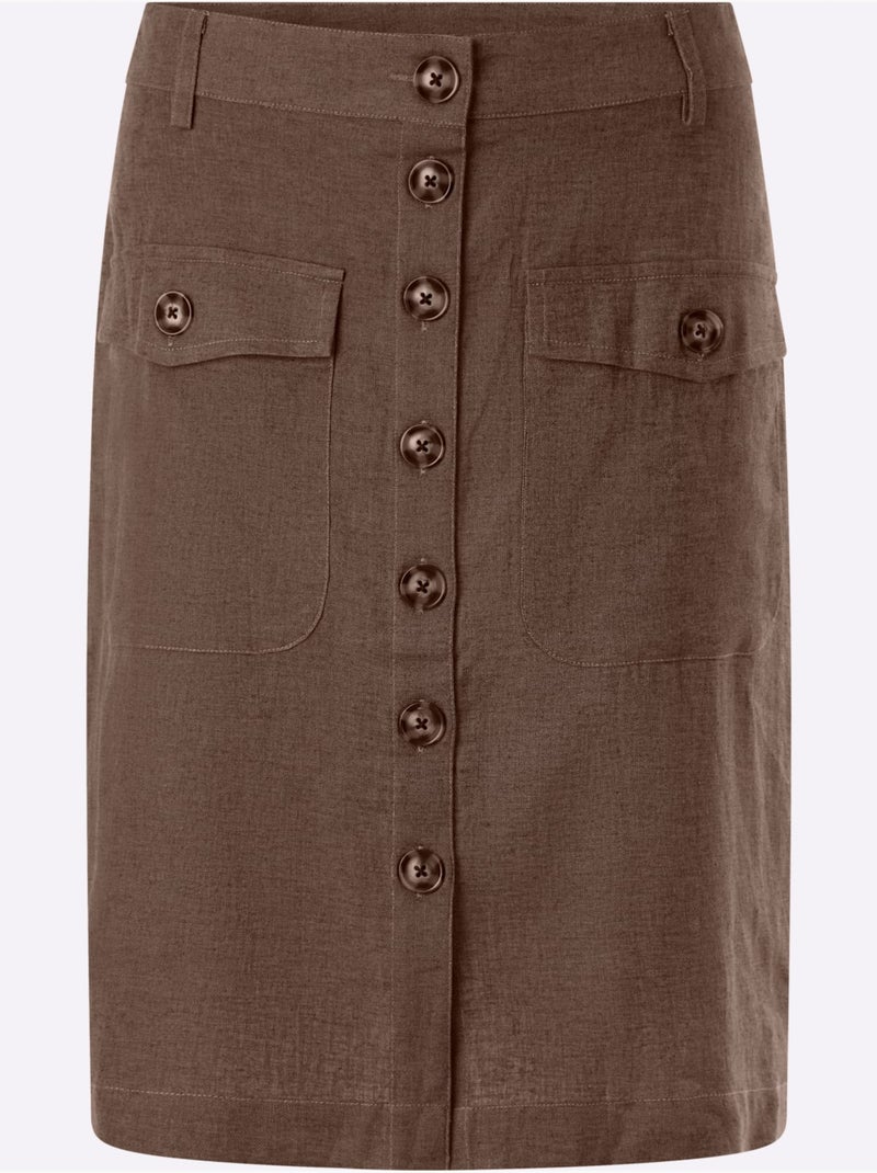 Jupe Estivale 55% Lin - Taille Standard - Helline Marron/Choco - Kiabi