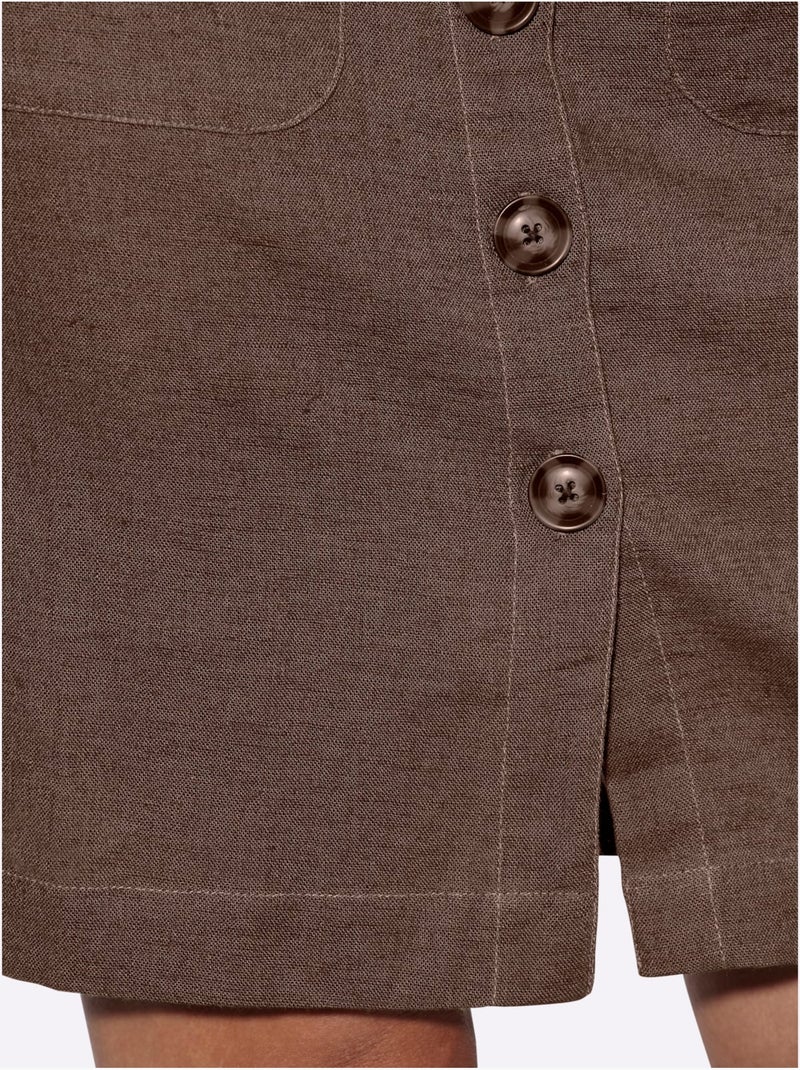 Jupe Estivale 55% Lin - Taille Standard - Helline Marron/Choco - Kiabi
