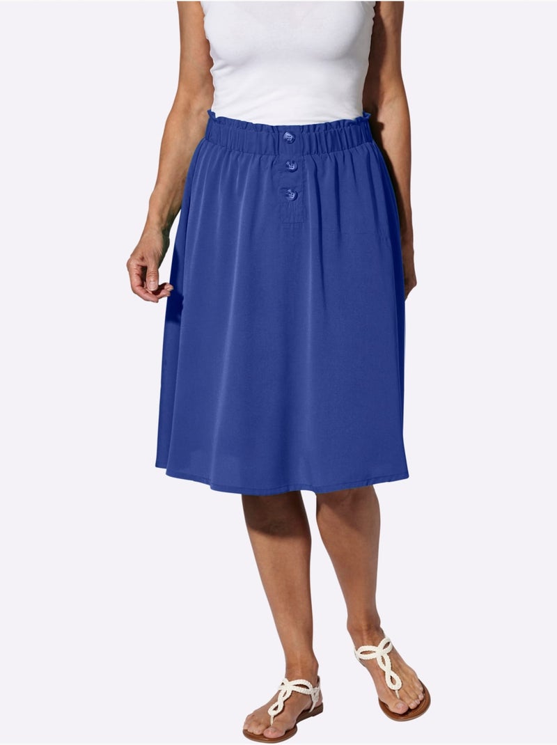 Jupe évasée à ceinture élastique avec volants et boutons décoratifs - Taille standard - Moda Vilona Bleu roi - Kiabi