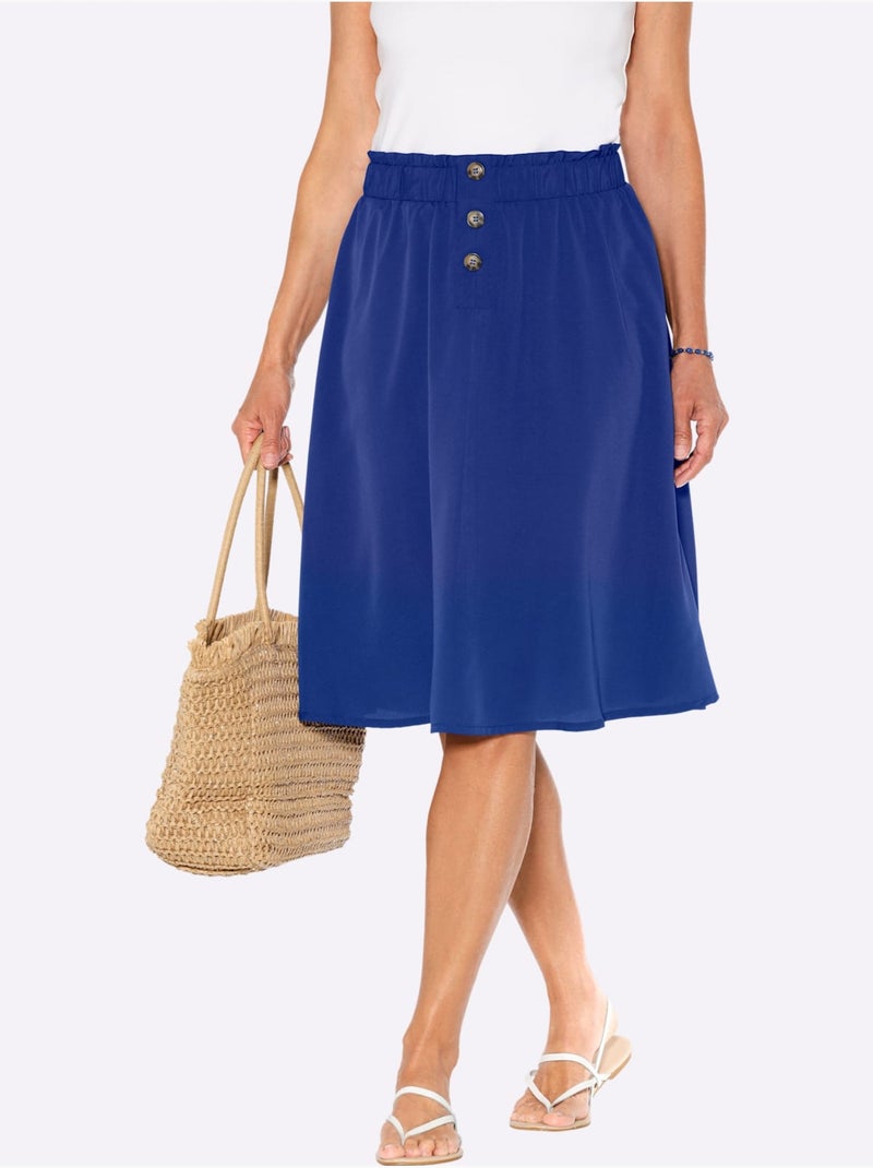 Jupe évasée à ceinture élastique avec volants et boutons décoratifs - Taille standard - Moda Vilona Bleu roi - Kiabi