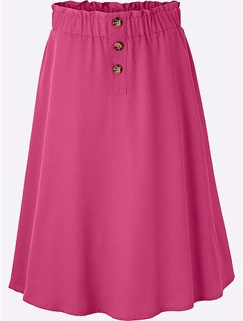 Jupe évasée à ceinture élastique avec volants et boutons décoratifs - Taille standard - Moda Vilona