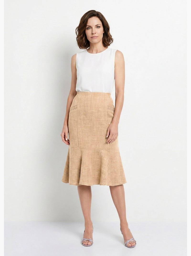 Jupe évasée ceinture élastiquée - Afibel Beige - Kiabi