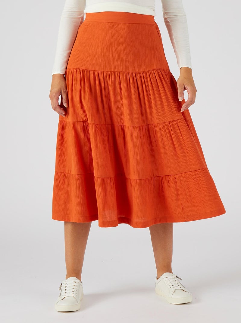 Jupe évasée crépon - Damart Orange - Kiabi