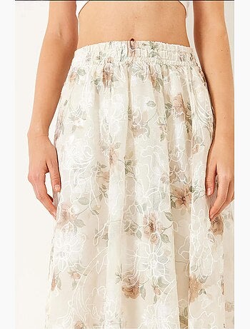 Jupe évasée doublée en tulle brodé floral à taille élastique lucci