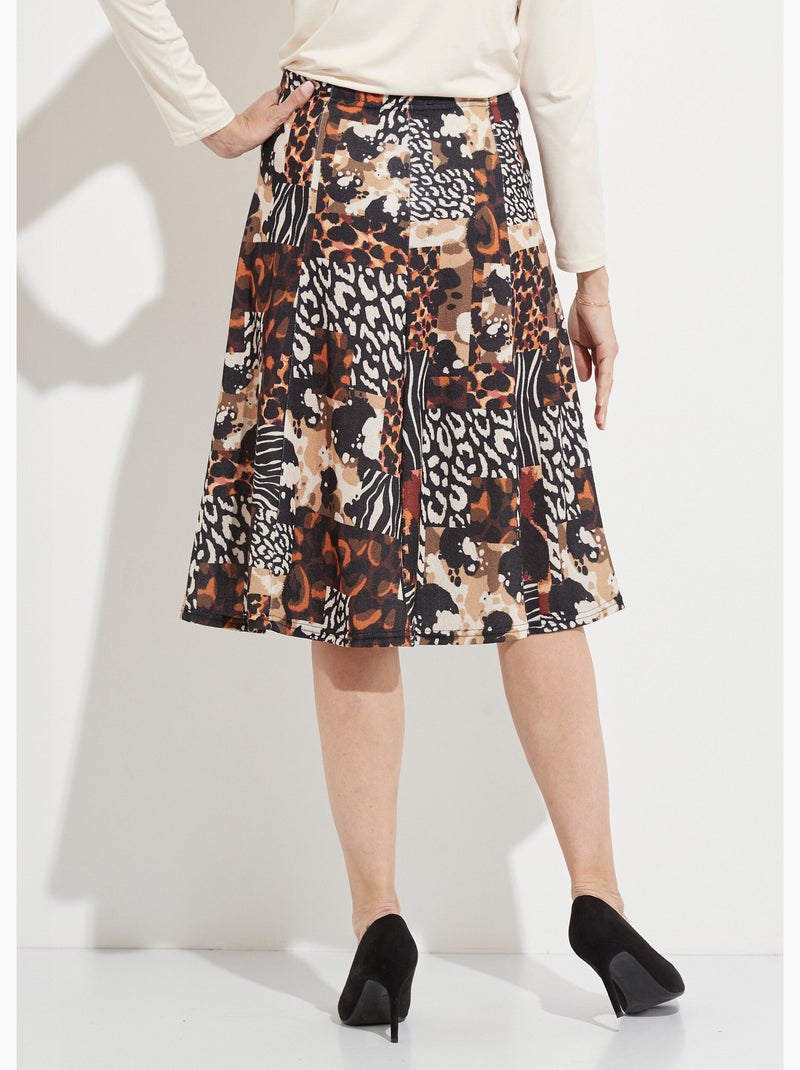 Jupe évasée en maille motif animalier - Afibel Noir Orange - Kiabi
