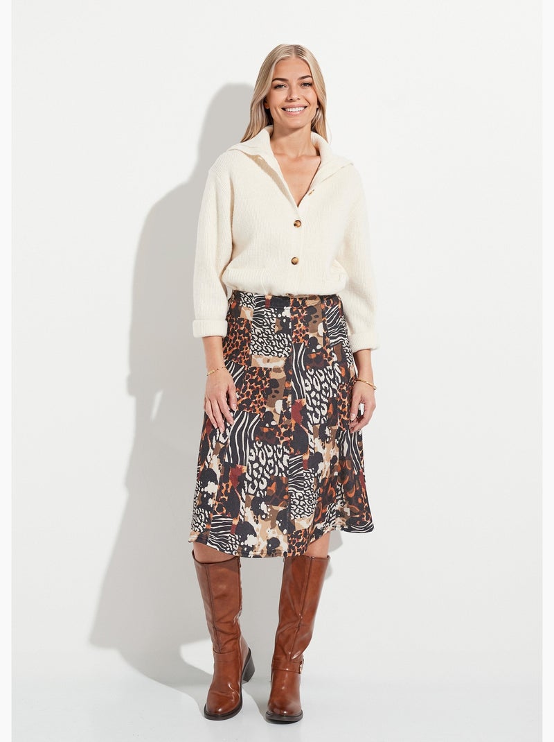 Jupe évasée en maille motif animalier - Afibel Noir Orange - Kiabi