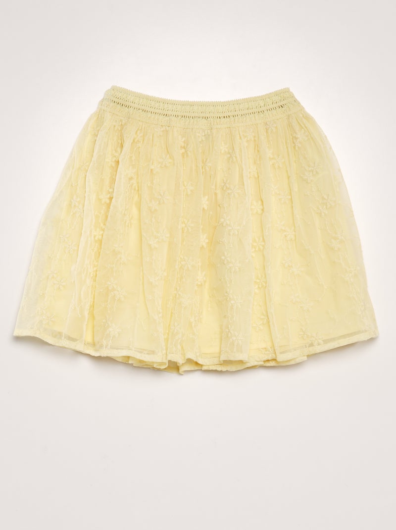 Jupe évasée en tulle brodé Jaune - Kiabi