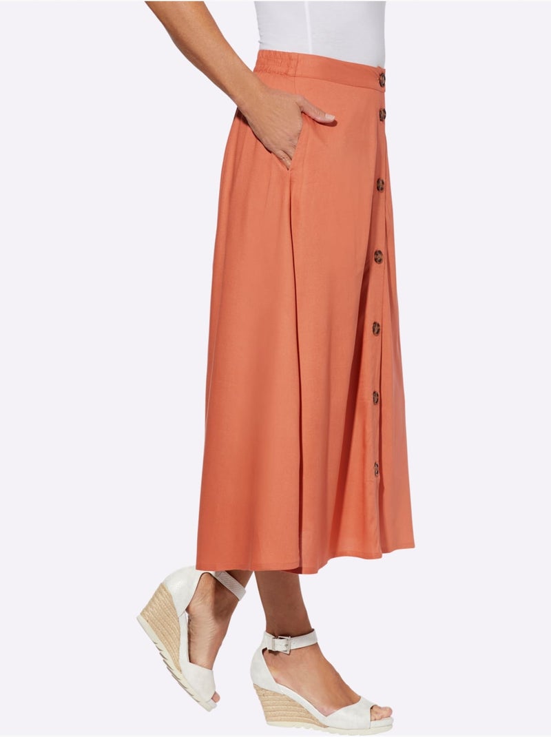 Jupe évasée en viscose douce avec boutons imitation bois - taille standard - moda vilona Orange - Kiabi