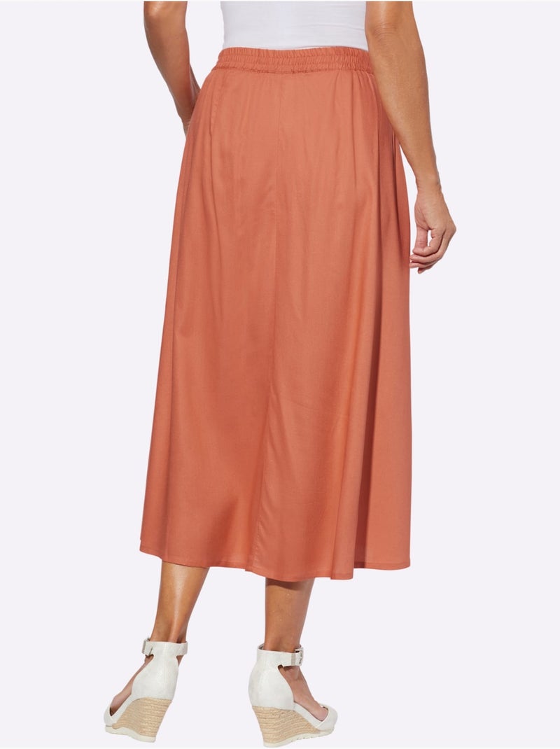 Jupe évasée en viscose douce avec boutons imitation bois - taille standard - moda vilona Orange - Kiabi