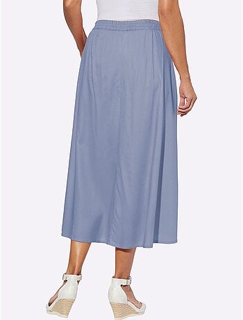 Jupe évasée en viscose douce avec ceinture élastique et boutons bois - Taille standard - Moda Vilona