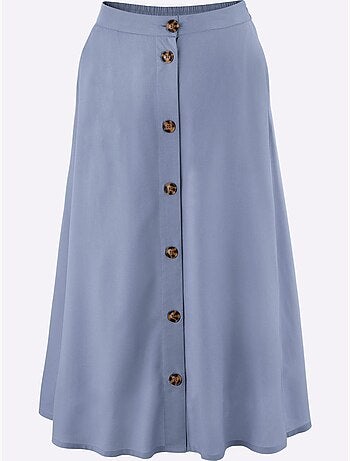 Jupe évasée en viscose douce avec ceinture élastique et boutons bois - Taille standard - Moda Vilona