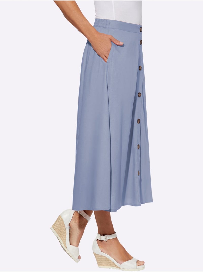 Jupe évasée en viscose douce avec ceinture élastique et boutons bois - Taille standard - Moda Vilona Gris tourterelle - Kiabi