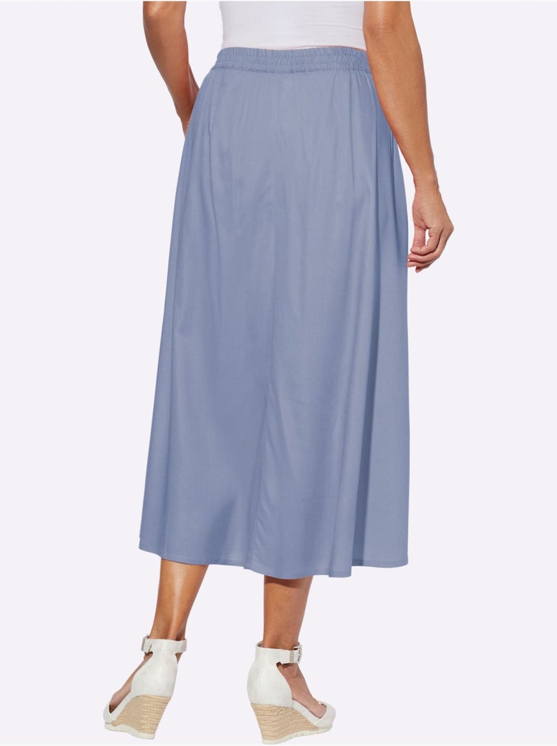 Jupe évasée en viscose douce avec ceinture élastique et boutons bois - Taille standard - Moda Vilona Gris tourterelle - Kiabi