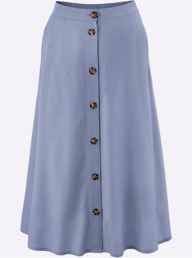Jupe évasée en viscose douce avec ceinture élastique et boutons bois - Taille standard - Moda Vilona Gris tourterelle - Kiabi