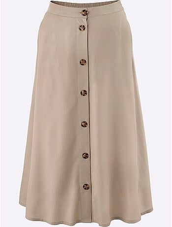 Jupe évasée en viscose douce avec ceinture élastique et boutons bois - Taille standard - Moda Vilona