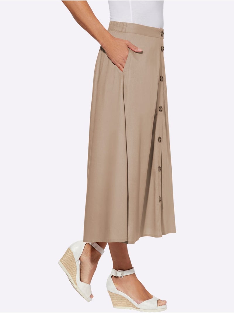 Jupe évasée en viscose légère avec ceinture élastique et poches - Taille standard - Moda Vilona Beige - Kiabi