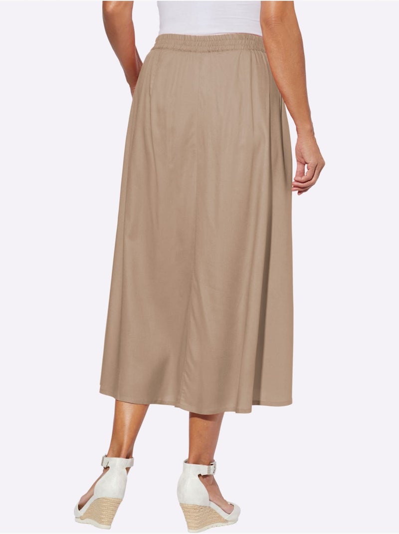 Jupe évasée en viscose légère avec ceinture élastique et poches - Taille standard - Moda Vilona Beige - Kiabi