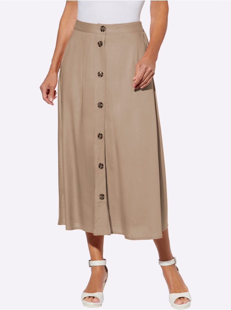 Jupe évasée en viscose légère avec ceinture élastique et poches - Taille standard - Moda Vilona Beige - Kiabi