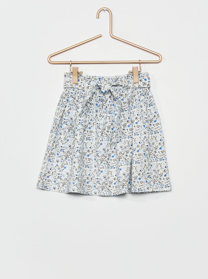 Jupe évasée 'fleurie' avec ceinture Blanc - Kiabi
