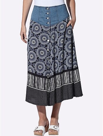 Jupe évasée mélange de matières tendance - taille standard - helline
