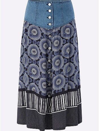 Jupe évasée mélange de matières tendance - taille standard - helline