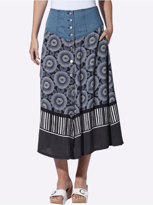 Jupe évasée mélange de matières tendance - taille standard - helline - Kiabi Jupe évasée mélange de matières tendance - taille standard - helline - Kiabi