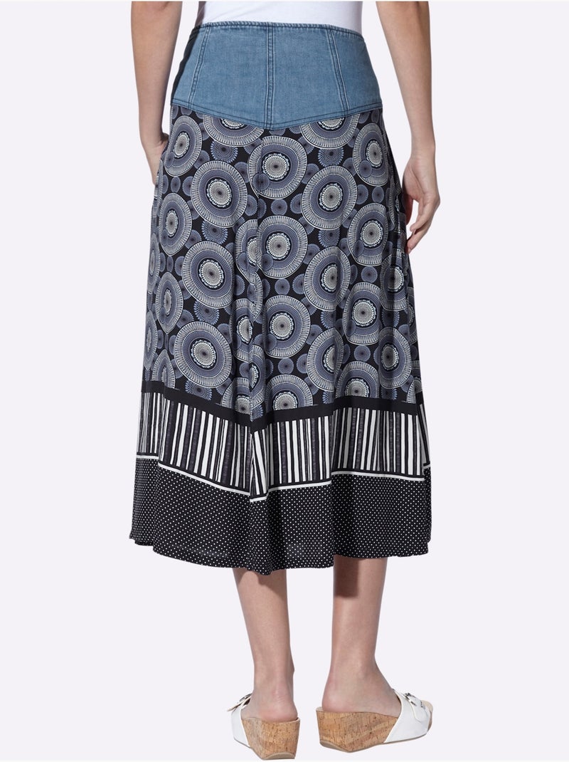 Jupe évasée mélange de matières tendance - taille standard - helline Ecru/Marine - Kiabi