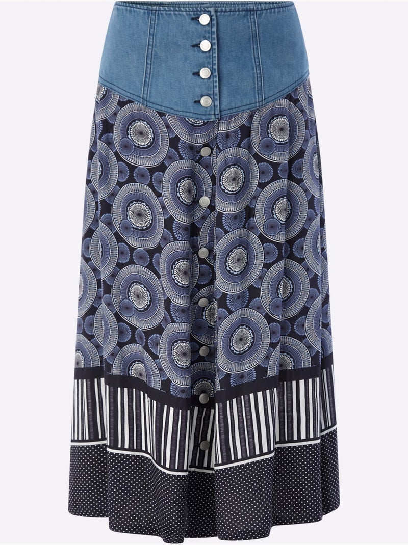 Jupe évasée mélange de matières tendance - taille standard - helline Ecru/Marine - Kiabi