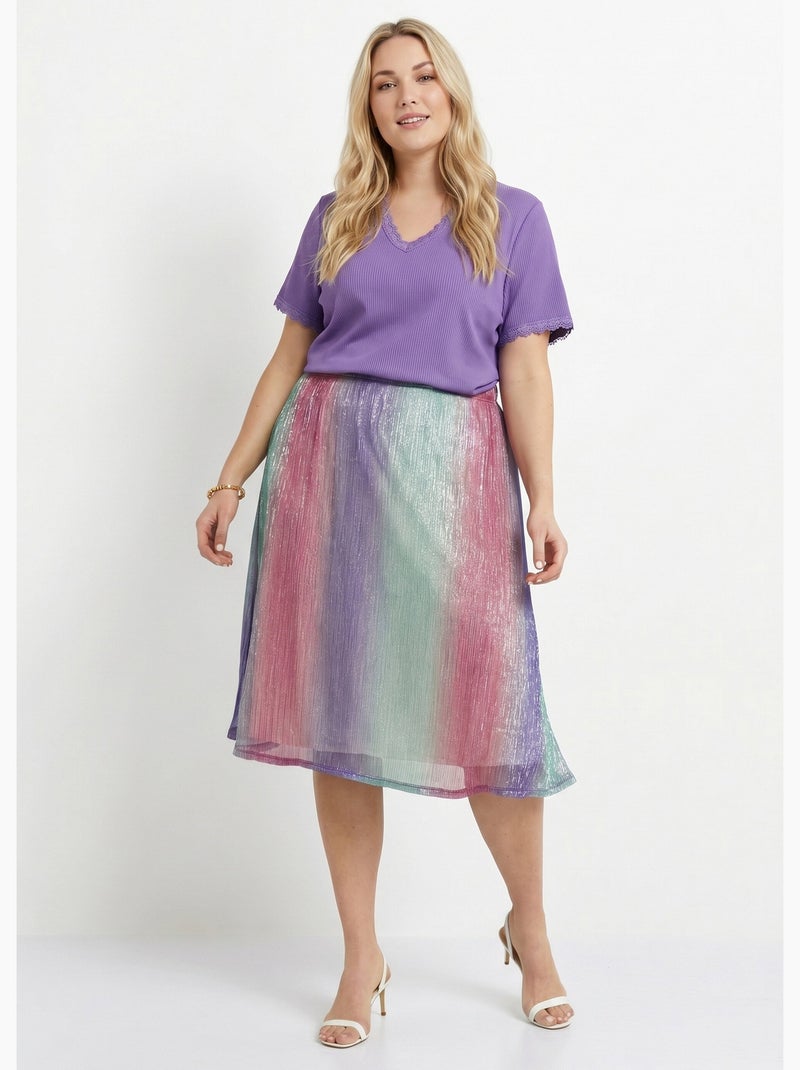 Jupe évasée mi longue brillante taille élastiquée - Afibel Rose/Bleu/Vert - Kiabi