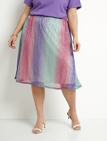 Jupe évasée mi longue brillante taille élastiquée