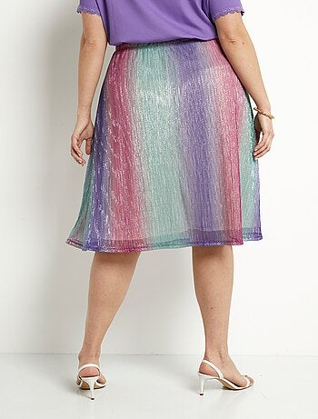 Jupe évasée mi longue brillante taille élastiquée