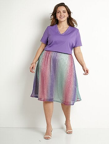 Jupe évasée mi longue brillante taille élastiquée