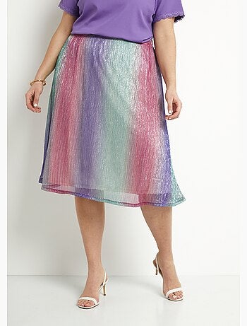 Jupe évasée mi longue brillante taille élastiquée