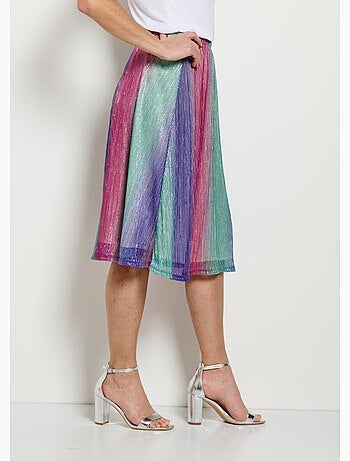 Jupe évasée mi longue brillante taille élastiquée