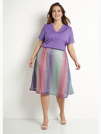 Jupe évasée mi longue brillante taille élastiquée