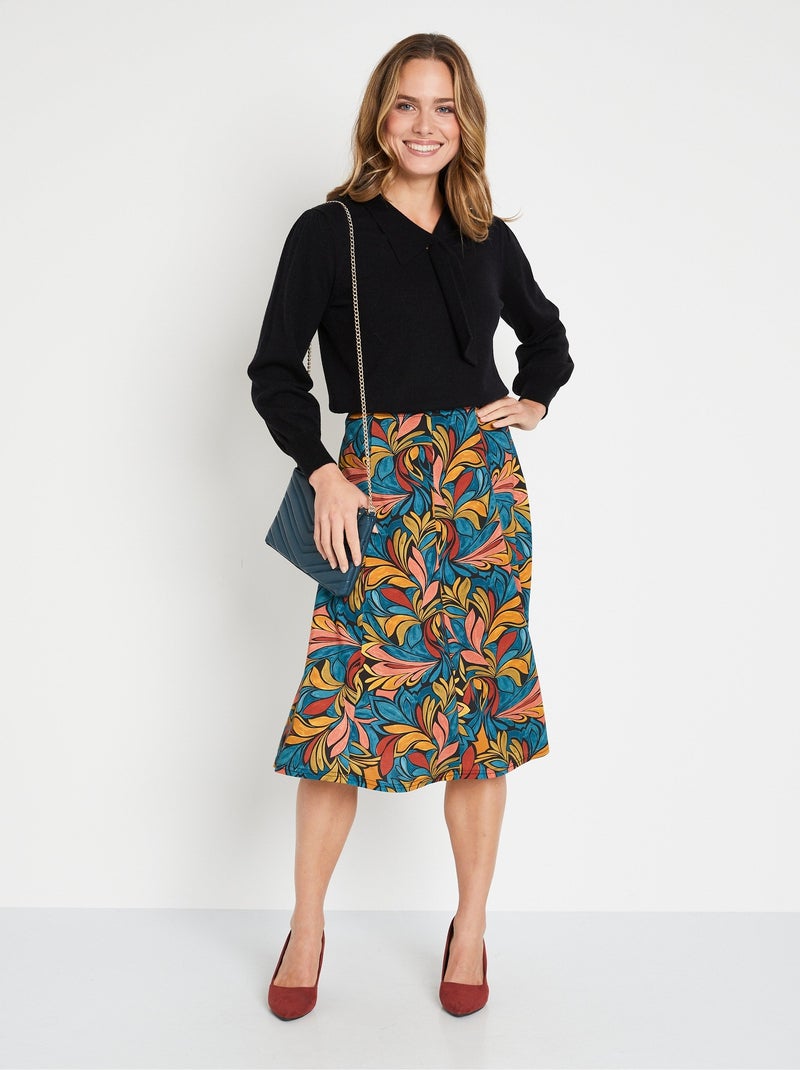 Jupe évasée mi longue imprimée taille élastiquée - Afibel Multicolore - Kiabi