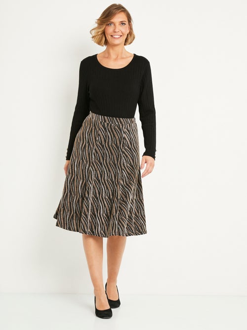 Jupe évasée mi longue maille brilante jacquard - Afibel - Kiabi